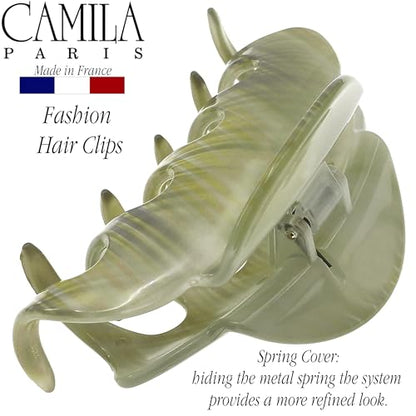 Camila Paris CP3217 French Hair Clips for Women, 3.5" Large Claw Clip Strong Hold All Day, Girl Large Claw Clips for Thick Hair, No Damage No Slip Flat Clip for Women. Made in France - color: Gray