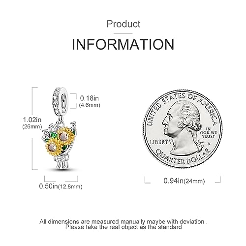 HONGRUI 925 Sterling Silver Charm for Bracelets Fashion Women Jewelry Gift - color: Silver Sunflower