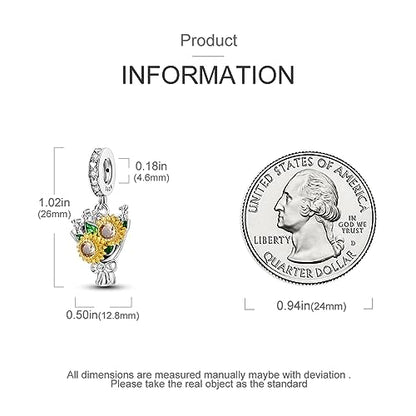 HONGRUI 925 Sterling Silver Charm for Bracelets Fashion Women Jewelry Gift - color: Silver Sunflower