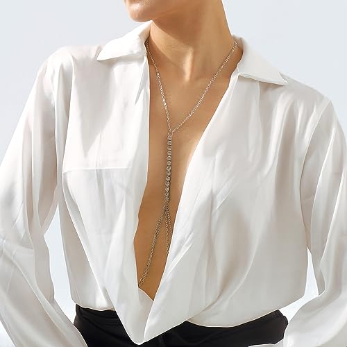Body Chain Jewelry for Women, Layered Waist Chain for Bikinis | Sexy Body Jewelry, Adjustable Fit, Chest Belly Chain, Gold & Silver Options, Beach Vacation, Festivals Raves & Concerts - style: 1 Row Diamonds(Sliver)