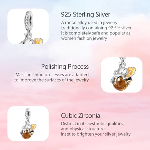 925 Sterling Silver Charms for Bracelets and Necklaces Lipstick and Perfume High Heels Dangle Pendants Heart Butterfly Bead Charms Halloween Christmas Gift for Womens - style: Honey jar Bee Dangle