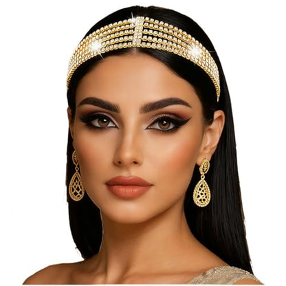 Gold Bridal Head Chain for Women Crystal Headpiece Elastic Layered Wedding Flapper Forehead Jewelry - color: Gold