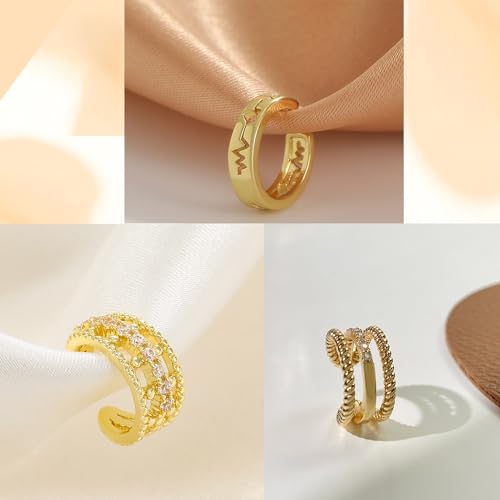 Rnivida 14K Gold Plated Ear Cuffs Single and Multi Band Earring Non Piercing,Various Styles Ear Wraps Earring,3Pcs,5Pcs - color: Gold-5Pcs