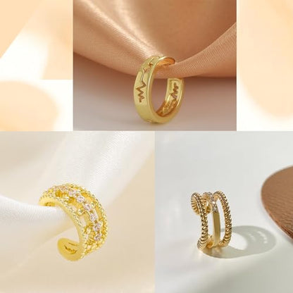 Rnivida 14K Gold Plated Ear Cuffs Single and Multi Band Earring Non Piercing,Various Styles Ear Wraps Earring,3Pcs,5Pcs - color: Gold-5Pcs