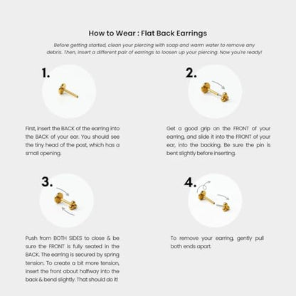 20G/18G/16G Titanium Flat Back Earrings, Threadless Nose Stud Tiny Stud Earrings, Cartilage Tragus Piercing Jewelry Conch Helix Stud - color: CZ Star (gold 3pcs), size: 16ga(1.2mm)