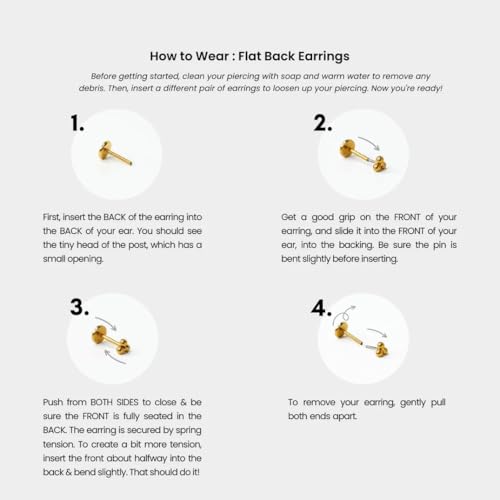 20G/18G/16G Titanium Flat Back Earrings, Threadless Nose Stud Tiny Stud Earrings, Cartilage Tragus Piercing Jewelry Conch Helix Stud - color: CZ Star (gold 3pcs), size: 20ga(0.8mm)