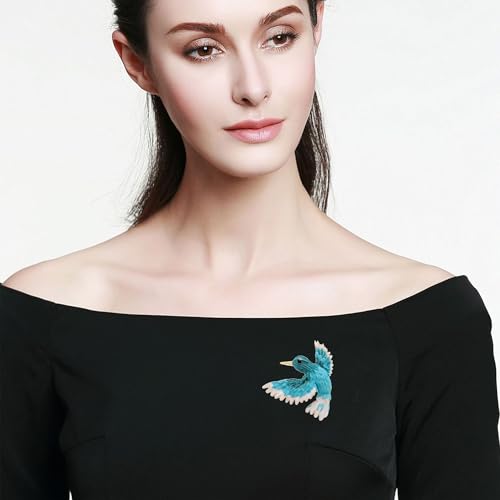Cute and Fun Enamel Hummingbird Brooch for Women Dainty Unique Animal Bird Quirky Brooches Pin for Blazer Coat Dress Scarf Hat - color: Blue