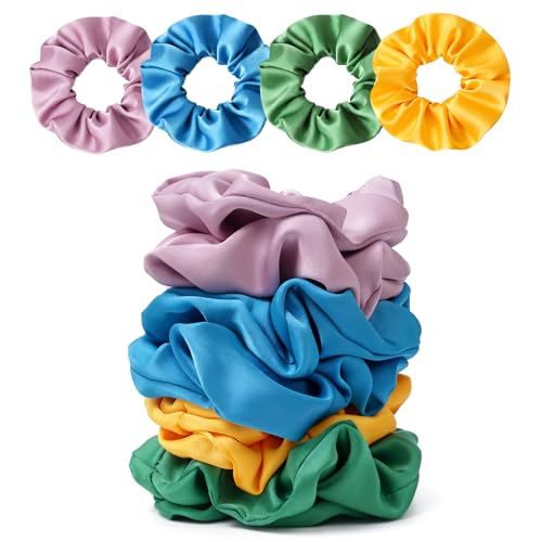 Satin Scrunchies for Women – 8PCS Dopamine Bright Silk Hair Ties – No Crease, Frizz-Free, Vibrant & Energetic Hair Bands for Thick & Thin Hair, Bold Hair Accessories Gifts - color: Large-Dopamine