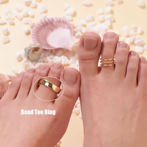 PLOMFOV 14K Gold Filled Gold Toe Rings for Women Adjustable Toe Rings Non Tarnish Solid 14K Real Gold Toe Ring - style: Band
