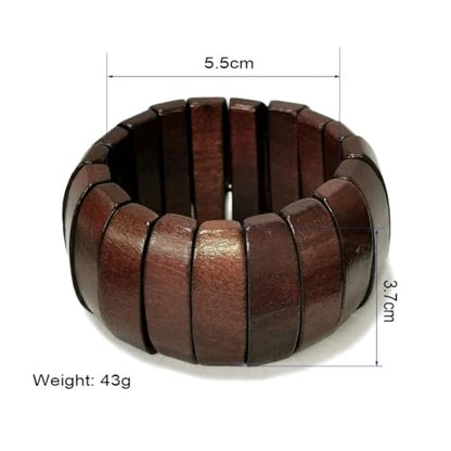 KIFEDSLJ Colorful Wooden Beads Stretch Bracelet Handmade Wide Chunky Bangle Bohemian Wood Wristband for Women Jewelry - color: Coffee