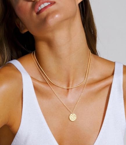 Gold Necklace For Women, Layered 14K Real Gold Plated Necklaces For Women,Dainty Gold Paperclip Chain Tear Circle CZ Pendant Necklace Stack,Trendy Gold Jewelry Set Gifts - style: Layered Disc Coin Twist-Gold