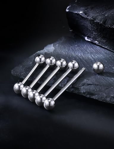 14G 16G Mix Size Tongue Rings Piercing Jewelry Stainless Surgical Steel Straight Barbell Nipple Tongue Ring Piercing Jewelry For Women Men 12MM 14MM 16MM 19MM 22MM Silver Black Gold - color: Silver, size: 14 Gauge-12MM/14MM/16MM/19MM/22MM