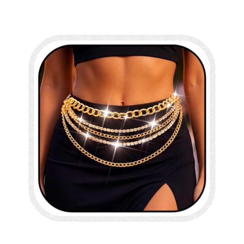 Rhinestone Chain Belt Gold Sparkly Waist Chains Fashion Body Chain Jewelry for Women - color: Gold