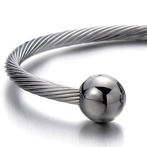 COOLSTEELANDBEYOND Elastic Adjustable Stainless Steel Cuff Bangle Bracelet for Mens Womens - color: G-Metal Color: Silver