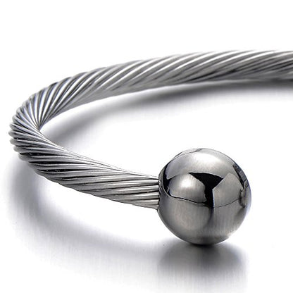 COOLSTEELANDBEYOND Elastic Adjustable Stainless Steel Cuff Bangle Bracelet for Mens Womens - color: G-Metal Color: Silver