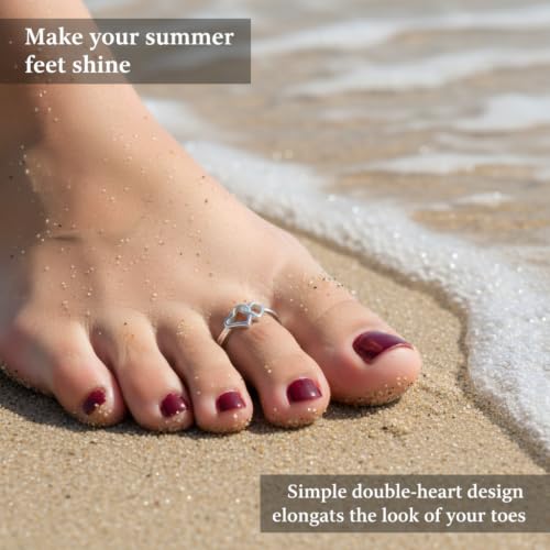 Shysnow 925 Sterling Silver Toe Rings for Women Minimalist 14K Gold Plated Heart Waterproof Adjustable Foot Ring Dainty Summer Beach Barefoot Jewelry Jewelry Gifts