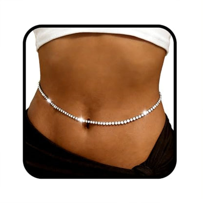 Tgirls Crystal Waist Chains Silver Sexy Layered Heart Rhinestone Belly Bikini Body Chains Sparkly Love Waist Body Jewelry for Women