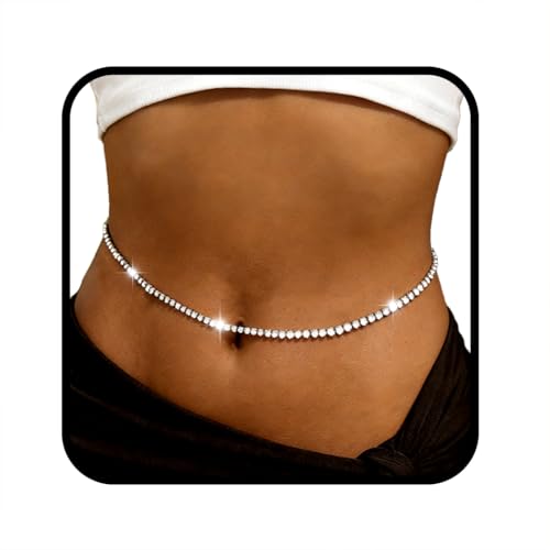 Tgirls Crystal Waist Chains Silver Sexy Layered Heart Rhinestone Belly Bikini Body Chains Sparkly Love Waist Body Jewelry for Women