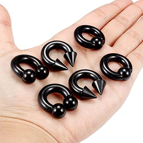 00G 0G 2G 4G 6G 8G 10G 12G 14G 16G Septum Rings Silver Black Surgical Steel Heavy Gauges Earrings Stretching kit Eyebrow Lip Septm Nose Rings Helix Tragus Daith Rook Earrings Hoops 10mm-19mm - color: Black, size: 2G(6.0mm)-Inner Dia:12mm