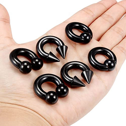 00G 0G 2G 4G 6G 8G 10G 12G 14G 16G Septum Rings Silver Black Surgical Steel Heavy Gauges Earrings Stretching kit Eyebrow Lip Septm Nose Rings Helix Tragus Daith Rook Earrings Hoops 10mm-19mm - color: Black, size: 2G(6.0mm)-Inner Dia:12mm