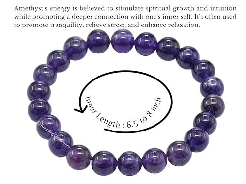 Amazing Gemstone Amethyst Crystal Bracelet for Women Men's Gifts - Protection Healing Crystal Bracelet - 8mm Gemstone Beaded Stretchable Bracelet Pulseras Para Hombres Mujer Stocking Stuffers Mothers Day Gift - color: Amethyst