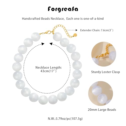 Beaded Necklace for Women Boho Chunky Large Round Beaded Statement Choker Trendy Adjustable Resin Necklaces Summer Beach Jewelry Gifts - color: Milky White