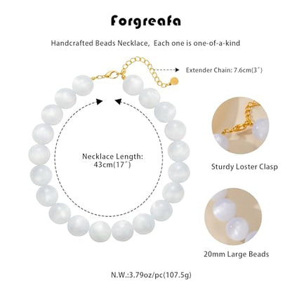 Beaded Necklace for Women Boho Chunky Large Round Beaded Statement Choker Trendy Adjustable Resin Necklaces Summer Beach Jewelry Gifts - color: Milky White
