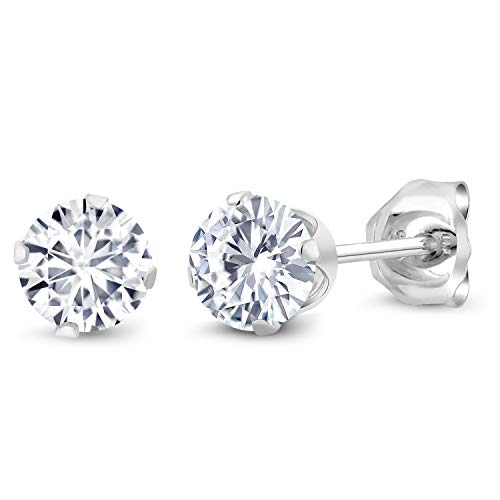 Gem Stone King 925 Sterling Silver Round 4MM Gemstone Birthstone Stud Earrings For Women Men - style: White Lab Grown Diamond