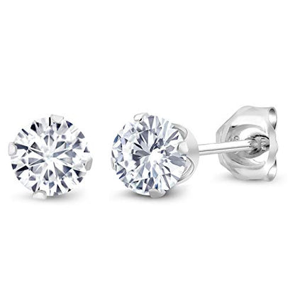 Gem Stone King 925 Sterling Silver Round 4MM Gemstone Birthstone Stud Earrings For Women Men - style: White Lab Grown Diamond