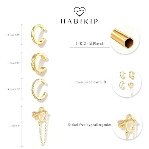 14K Gold Plated Ear Cuff Earrings for Women, Dainty Ear Cuffs Non Piercing Clip on Earrings Trendy Non pierced Cubic Zirconia Fake Hoop Earring Jewelry Sets for Women - color: Gold-3