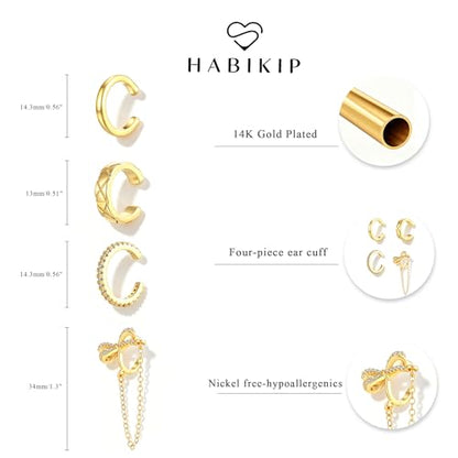 14K Gold Plated Ear Cuff Earrings for Women, Dainty Ear Cuffs Non Piercing Clip on Earrings Trendy Non pierced Cubic Zirconia Fake Hoop Earring Jewelry Sets for Women - color: Gold-3