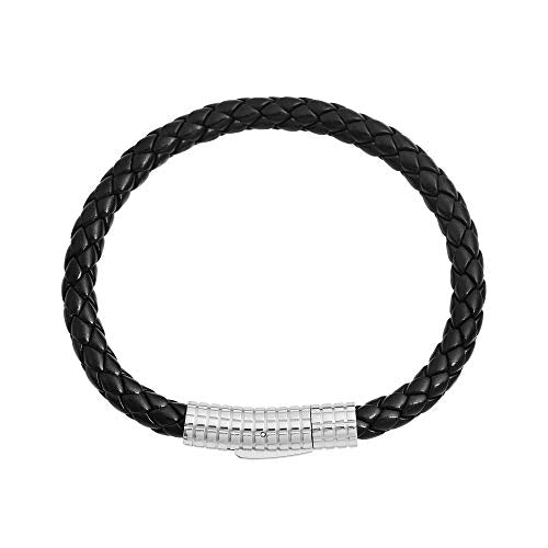 Edforce Classic Braided Genuine Leather Wrist Band Cuff Bracelet, 8.25inches - color: Silver