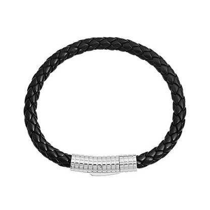 Edforce Classic Braided Genuine Leather Wrist Band Cuff Bracelet, 8.25inches - color: Silver