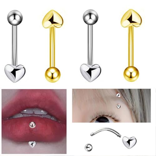 2Pcs 16G Heart Eyebrow Rings for Women Stainless Steel Eyebrow Curved Barbells Studs Lip Rings Cartilage Earrings Body Piercing Jewelry