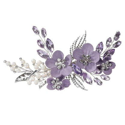 Wedding Hair Clips, Crystal Hair Pins Pearl Rhinestone Hair Barrettes, Bridal Flower Hair Pieces Pearl Headpieces Hair Accessories for Women Girls (Purple) - color: Purple