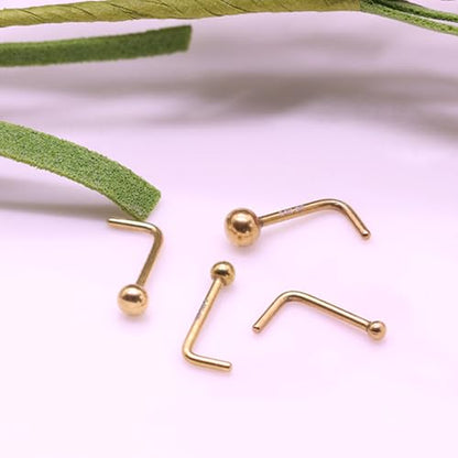 3 Pcs 14K Gold Filled Nose Studs 20G Stainless Steel Stud Nose Ring 2mm/2.5mm/3mm Round CZ L Bend Nose Stud Hypoallergenic Nose Piercing - color: gold 4