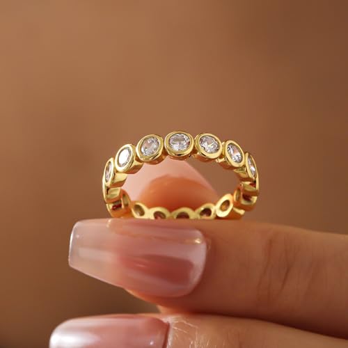 Gold Rings for Women Non Tarnish Stackable Rings 14k Gold Plated Pinky Ring for Women Cubic Zirconia Gift - color: Circle Ring