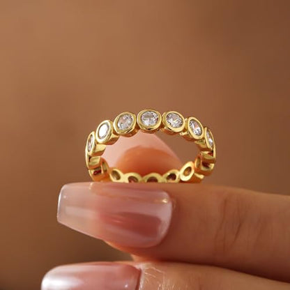 Gold Rings for Women Non Tarnish Stackable Rings 14k Gold Plated Pinky Ring for Women Cubic Zirconia Gift - color: Circle Ring