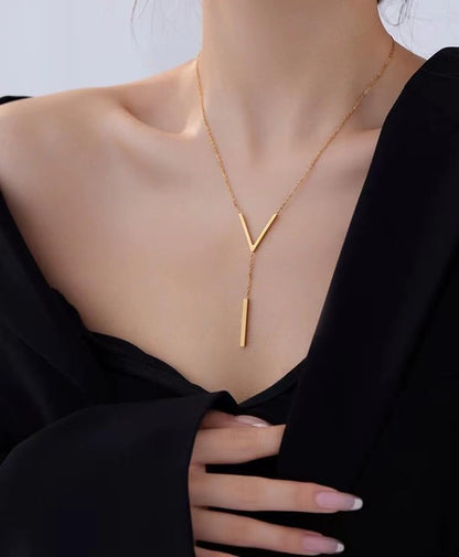 Long Pendant Necklace 14k Gold Plated Silver Bar Simple Trendy Y Drop Necklace Fashion Gold Jewelry for Women Jewelry