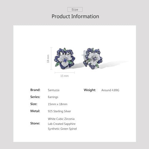 Santuzza Sterling Silver Gemstone Flower Earrings for Women - color: [A]Peony-Blue(Stud)