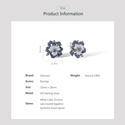 Santuzza Sterling Silver Gemstone Flower Earrings for Women - color: [A]Peony-Blue(Stud)