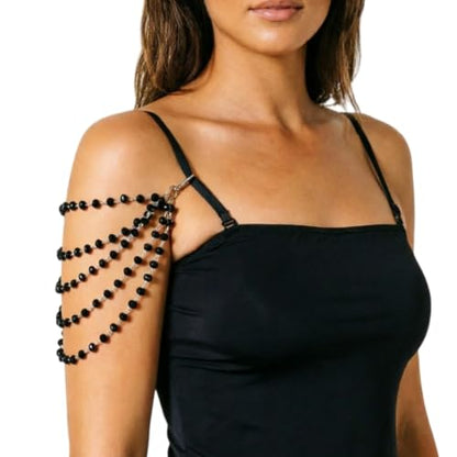 1Pcs Pearl Bra Straps Jewelry,Adjustable Bra Shoulder Chain,Pearl Lingerie Straps,Wedding Bridal Dress Underwear Chain for Women Backless Party - color: Black