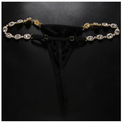 Sexy Festival Rhinestone Chain Thong for Women Stretch Crystal Chain Thong G String Bikini Back Underwear Body Jewelry - style: Gold