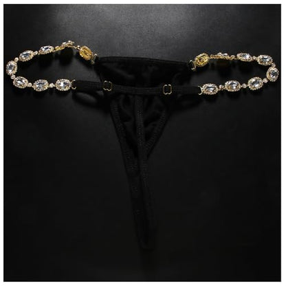 Sexy Festival Rhinestone Chain Thong for Women Stretch Crystal Chain Thong G String Bikini Back Underwear Body Jewelry - style: Gold