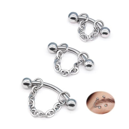 3 Pcs 316L Stainless Steel 16G Tragus Helix Rook Piercing Jewelry with Chain, Cartilage Earrings for Women, Belly Button Ring Vertical Labret Lip Piercing Jewelry - color: Silver, size: Ball