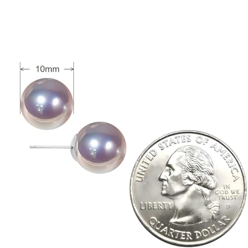 Grey Faux Pearl Stud Earrings, S925 Silver Posts Hypoallergenic for Women - color: Pinkish Grey, size: 10mm