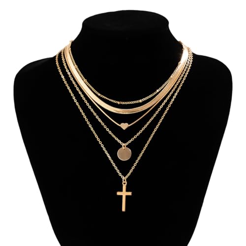 CSIYANJRY99 Layered Gold Necklaces for Women Chunky Gold Necklace Stack Layered Cuban Paperclip Snake Chain Necklace Retro Coin Dainty Pendant Toggle Clasp Necklace - style: Gold Cross Disc