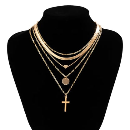 CSIYANJRY99 Layered Gold Necklaces for Women Chunky Gold Necklace Stack Layered Cuban Paperclip Snake Chain Necklace Retro Coin Dainty Pendant Toggle Clasp Necklace - style: Gold Cross Disc