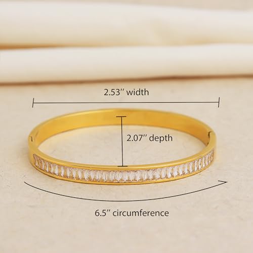 Gold Rhinestone Bangles Bracelets for Women, Chunky Crystal Stainless Steel Stackable Cuff Bracelet Prom Fashion Jewelry Gift - color: White