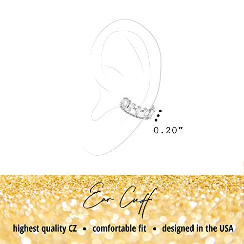 Ear Cuff – Earring Cuffs for Women – 925 Sterling Silver Plated or 14K Gold Plated - Cubic Zirconia Sparkling Round Huggie Ear Cuff Crawler Earrings – Clip On Cartilage - style: Silver - Baguette